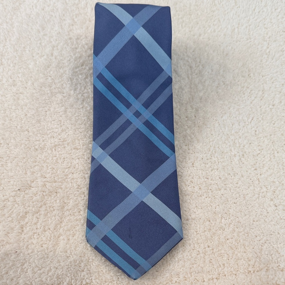 Men's Blue Plaid Silk Tie - Classic Navy and Light Blue